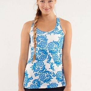 Lululemon Women Laceoflage Beaming Blue Print Cool Racerback CRB Tank Top 10